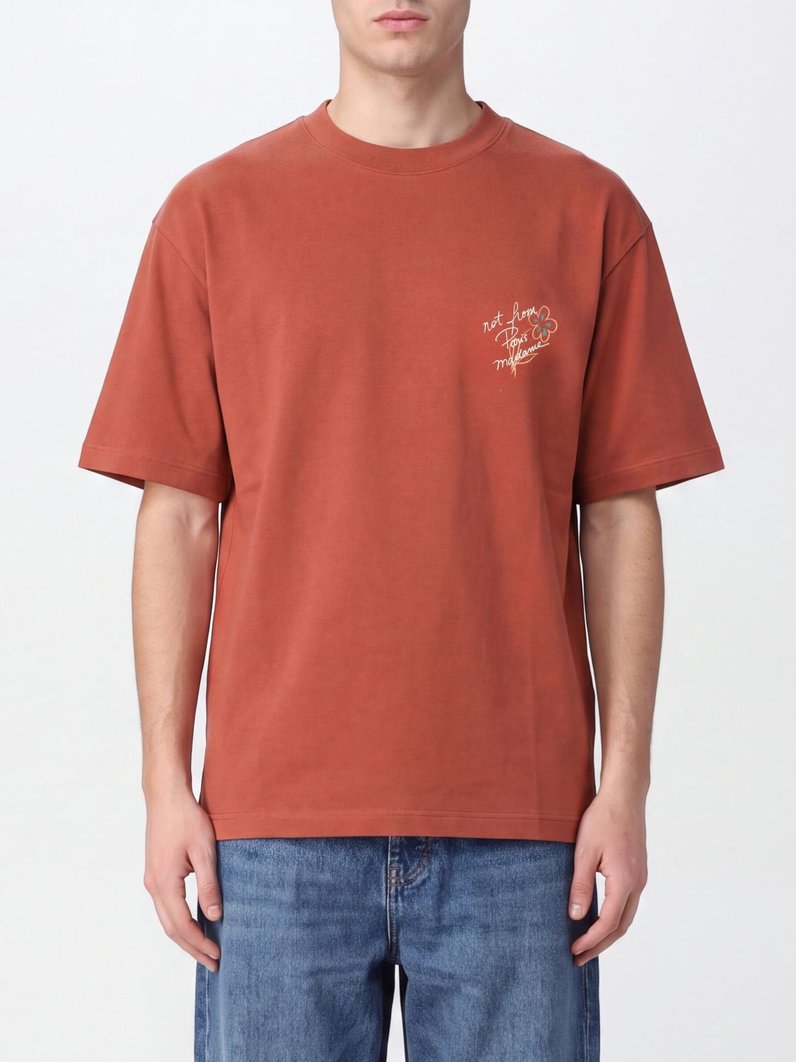 Drôle de Monsieur T-Shirt mit Rundhalsausschnitt, Kontrastlogo und überschnittenen Schultern