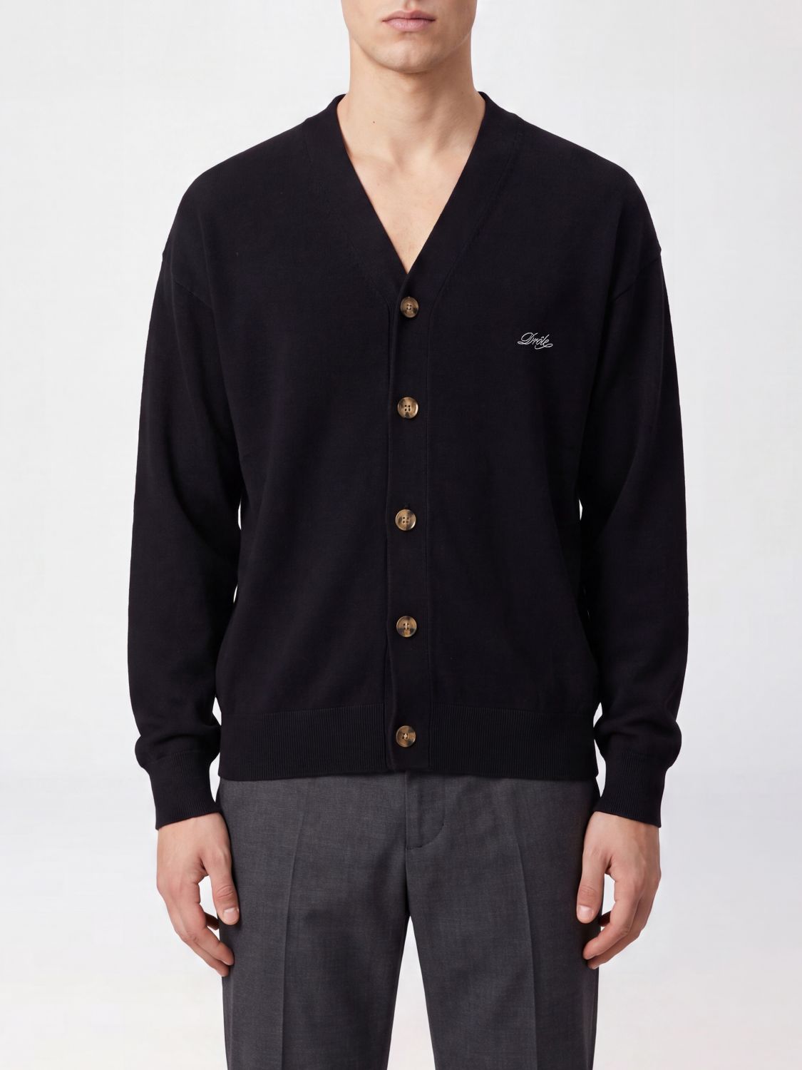 Drôle De Monsieur V-Neck Wool Cardigan with Embroidered Logo