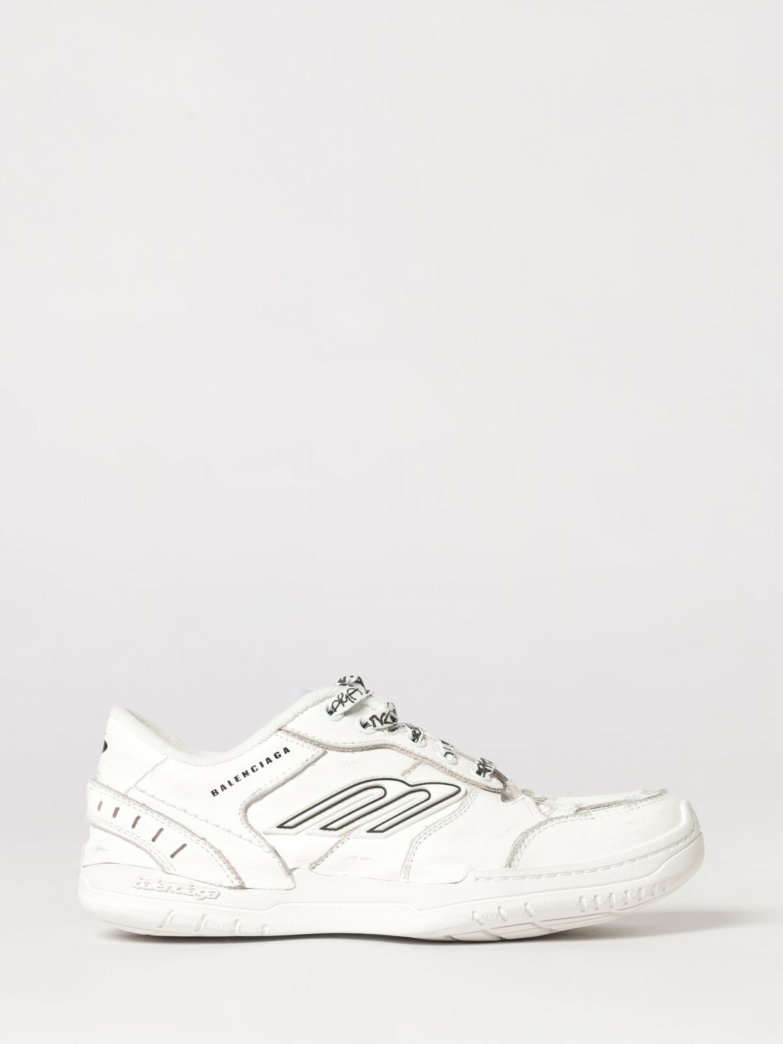 BALENCIAGA Niedrige Hamptons Sneakers aus Leder in Used-Optik mit Logo
