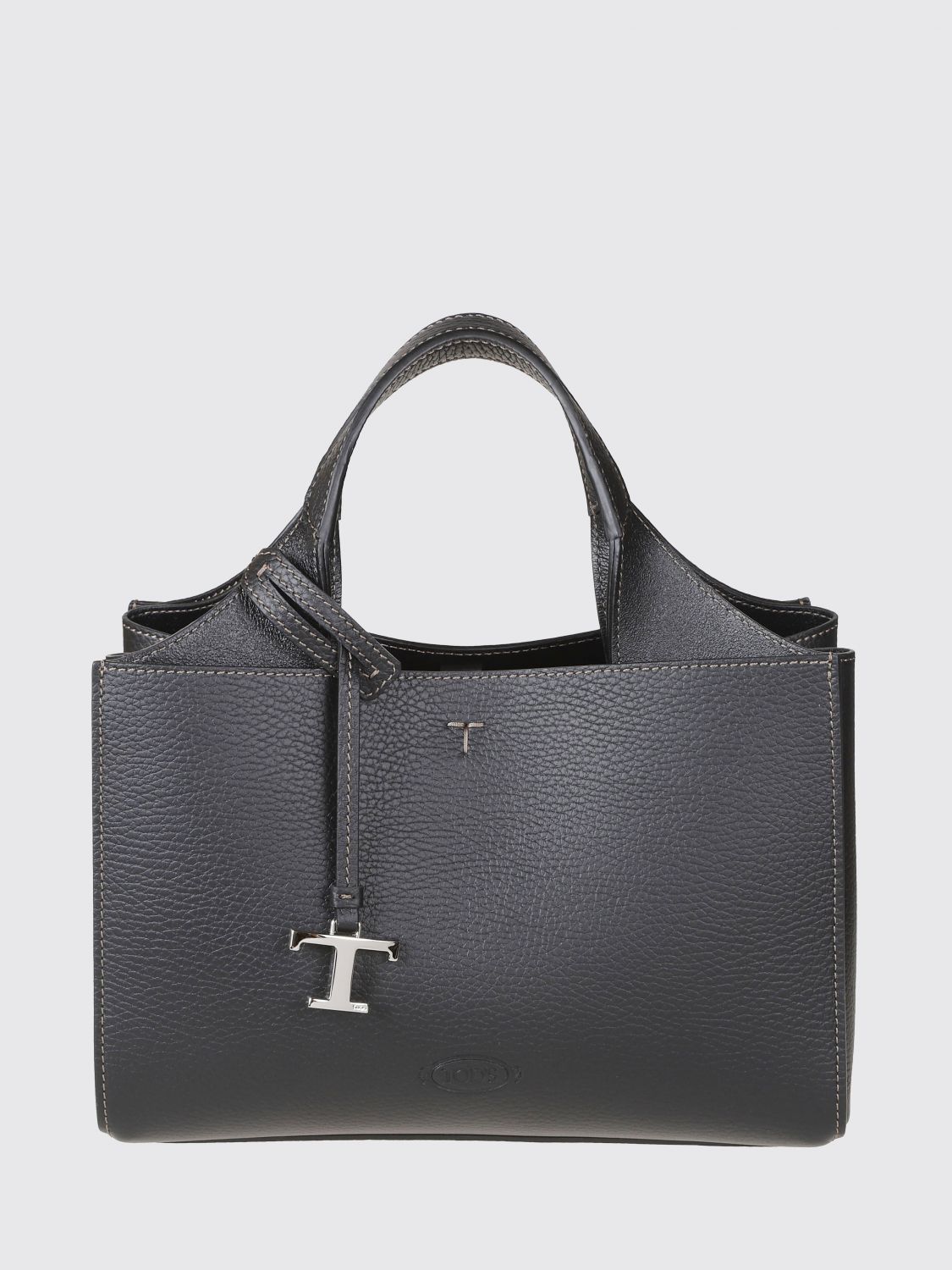TOD'S Handbag in Tumbled Leather with Double Handle and Logo Charm
