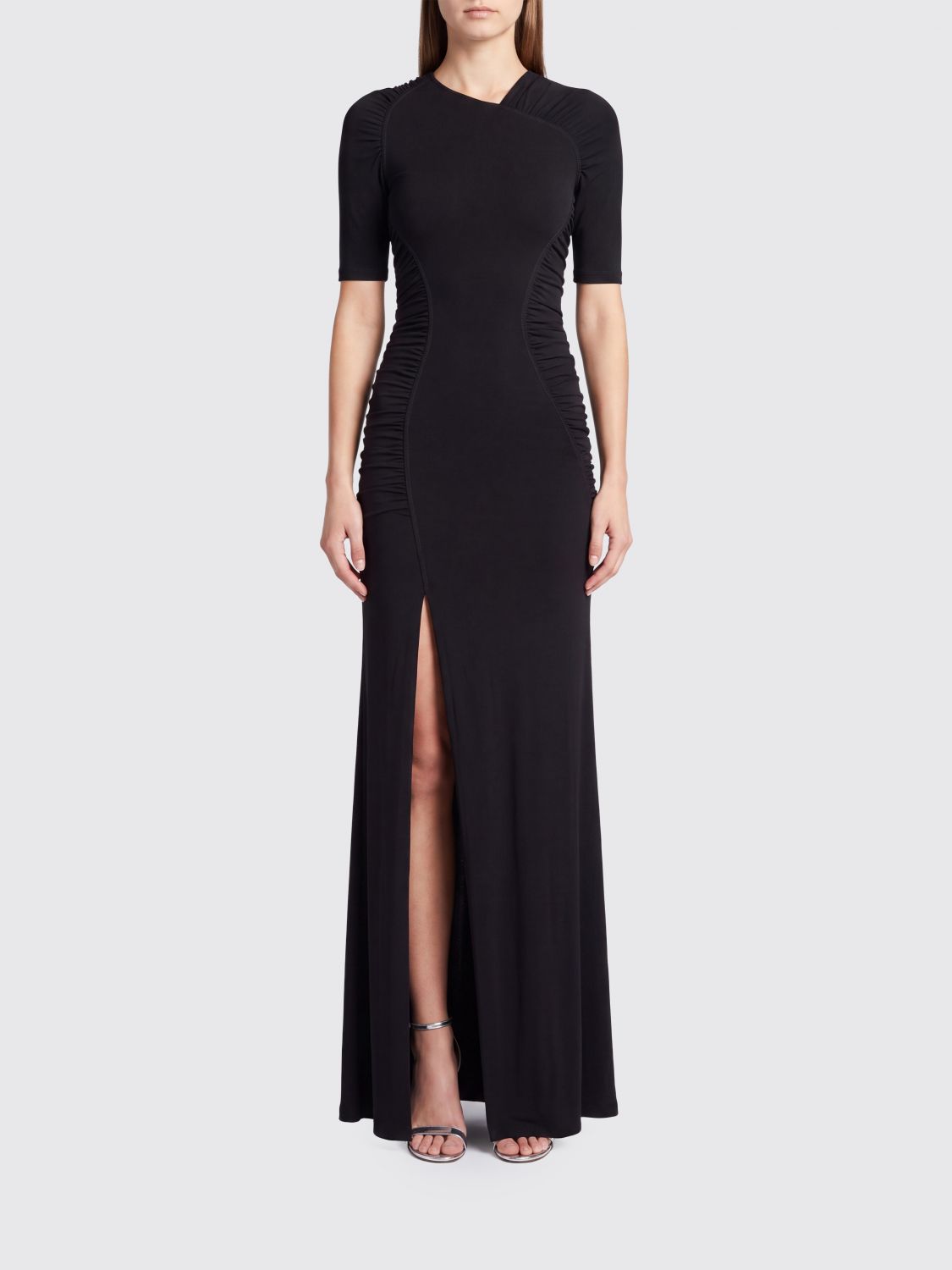 Victoria Victoria Beckham Long Sheath Dress in Jersey with Asymmetric Neckline