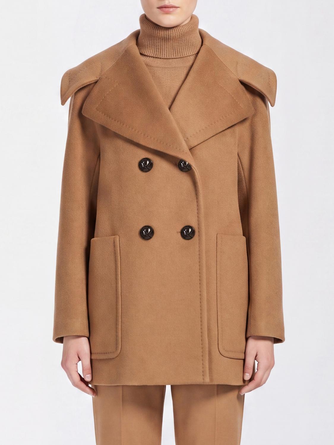 MAX MARA Zweireihiger Kurzmantel von aus 100% Kaschmir mit aufgesetzten Taschen