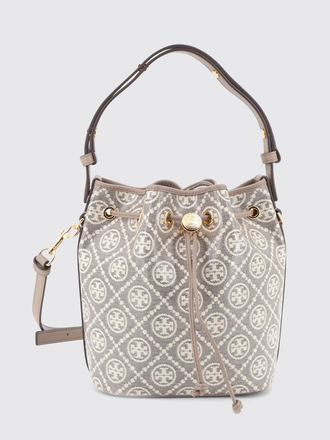 TORY BURCH Small Monogram Cotton Bucket Bag with Removable Pouch