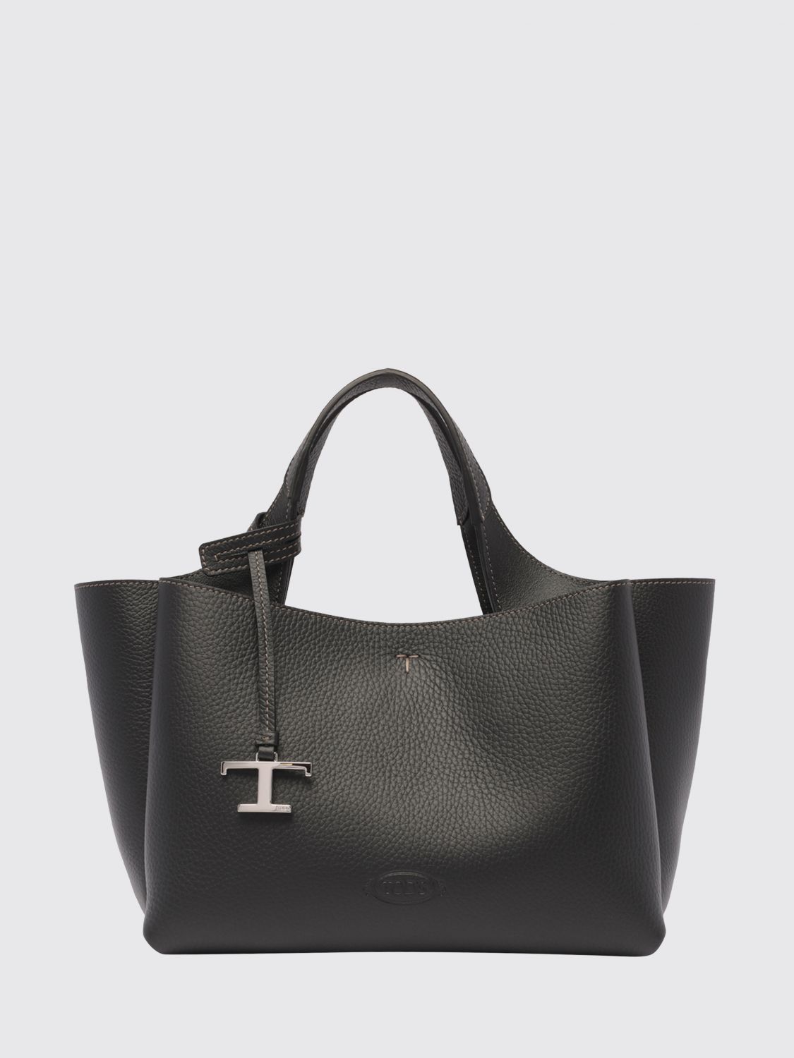 TOD'S Hammered Leather Handbag with Logo Charm and Removable Strap