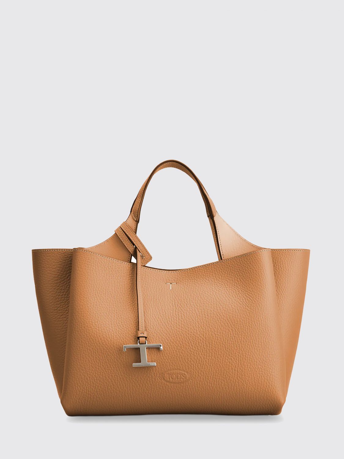 TOD'S Hammered Leather Handbag with Logo Charm and Removable Strap