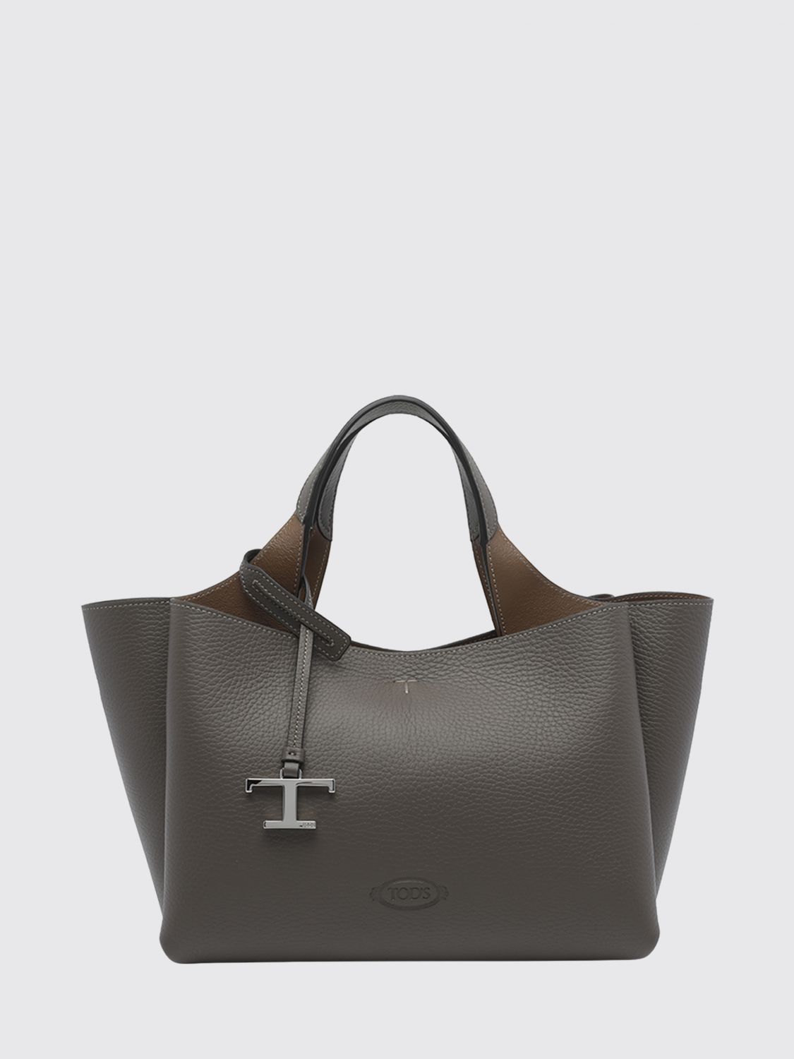 TOD'S Hammered Leather Handbag with Logo Charm and Removable Strap