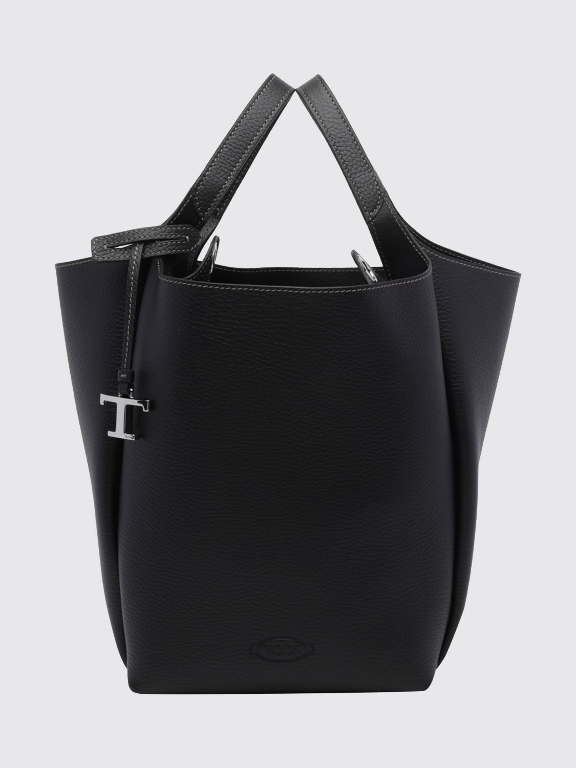 TOD'S Hammered Leather Bucket Bag with Double Handle and Charm