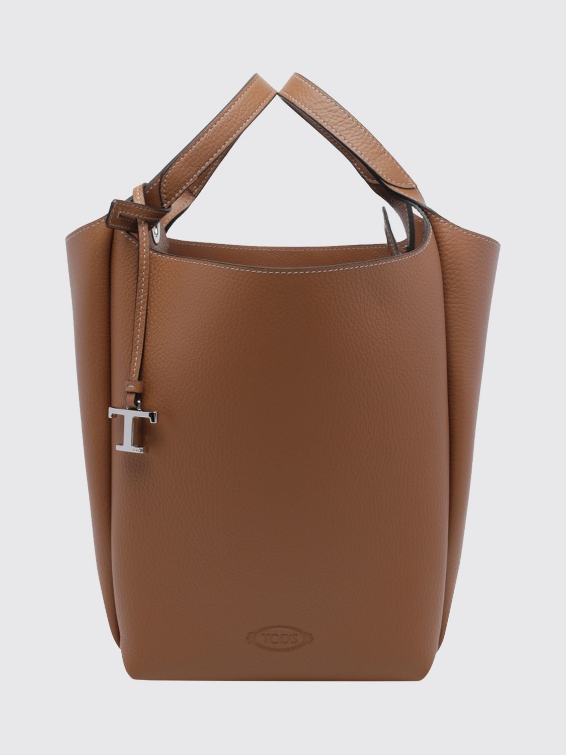 TOD'S Hammered Leather Bucket Bag with Double Handle and Charm