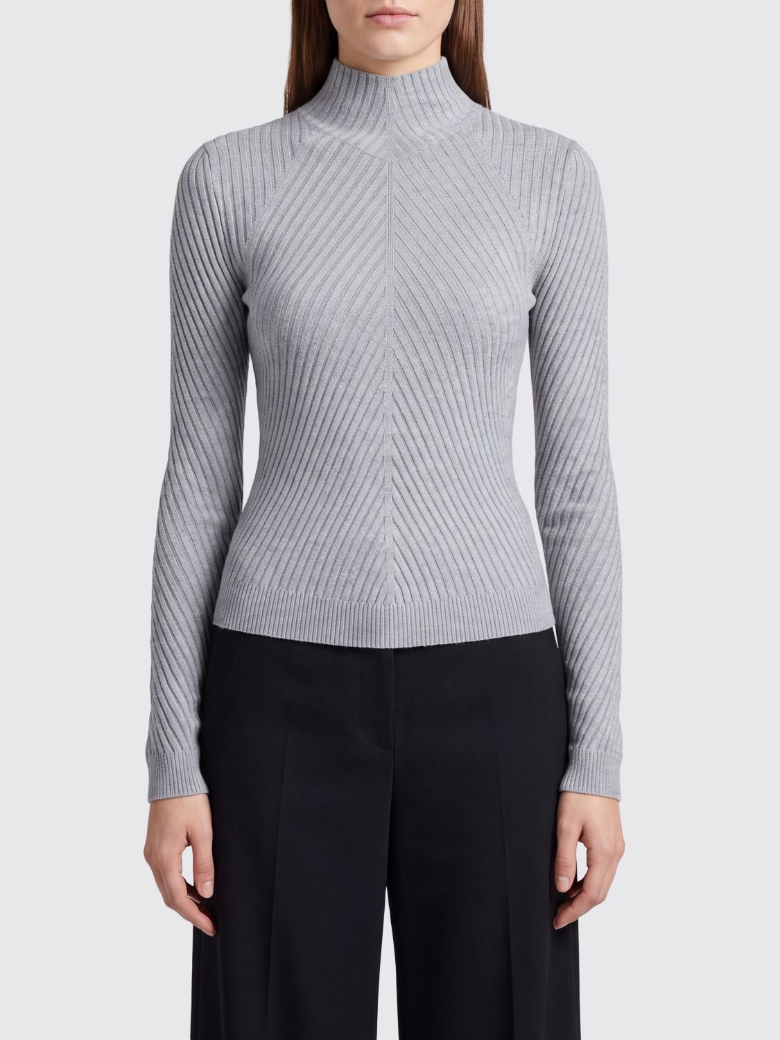 VICTORIA VICTORIA BECKHAM Schmal geschnittener, gerippter Rollkragenpullover aus Merinowolle von