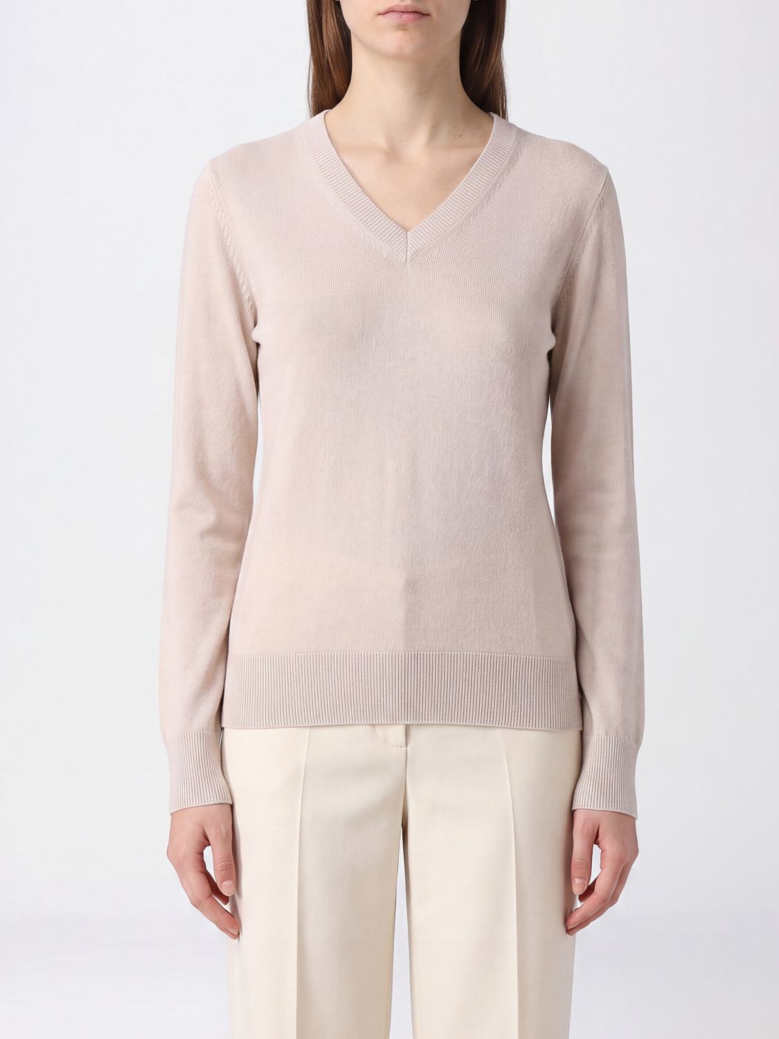 ‘s Max Mara V-Neck Jumper in pure wool with ribbed trims and a slim fit