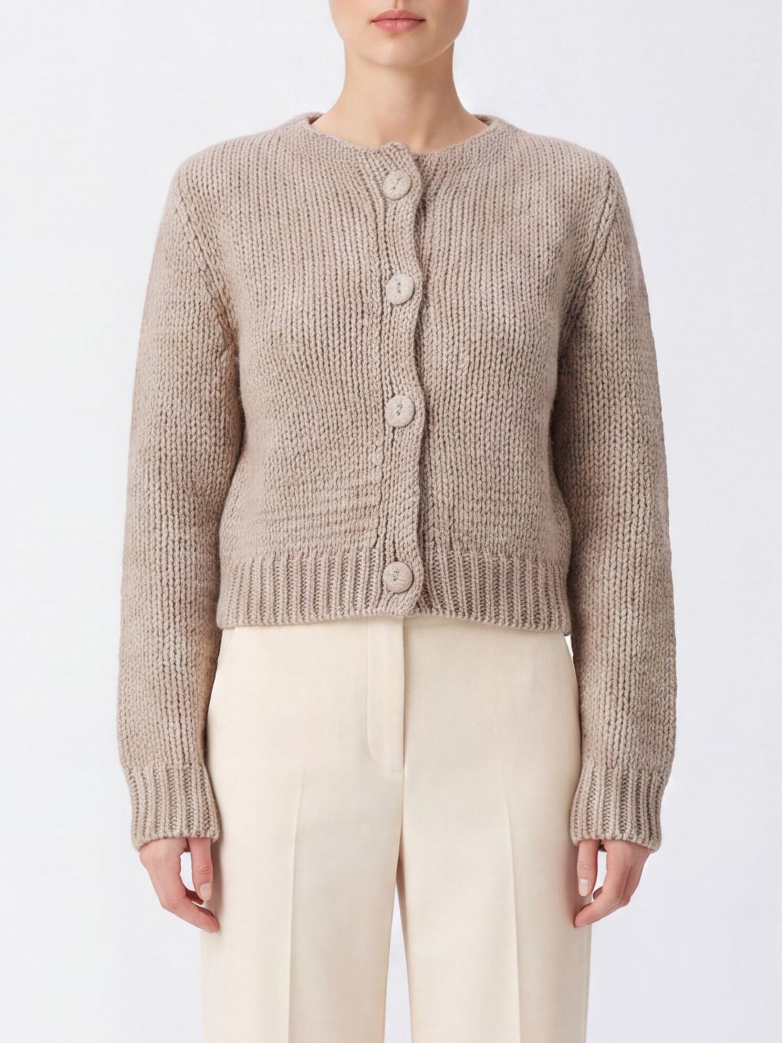 FORTE FORTE Silk, Mohair and Cashmere Blend Crewneck Cardigan