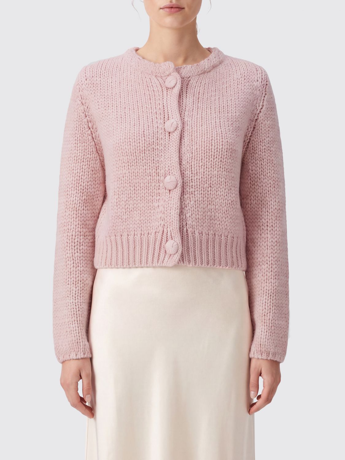 FORTE FORTE Silk, Mohair and Cashmere Blend Crewneck Cardigan