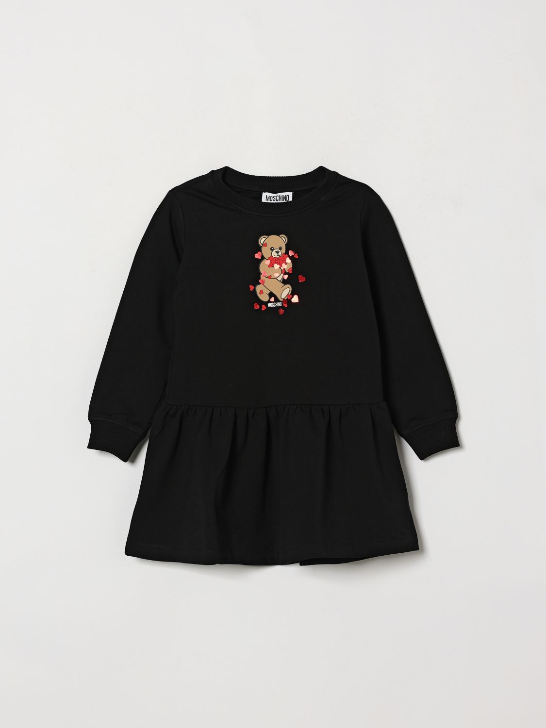 MOSCHINO Mädchenkleid aus Stretch-Baumwolle mit Teddybär-Print