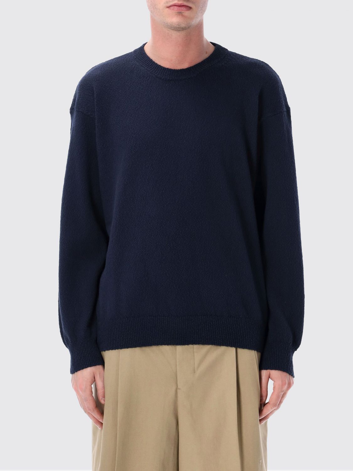 ROBERTO COLLINA Long-Sleeved Crewneck Sweater in Cotton with Dropped Shoulders