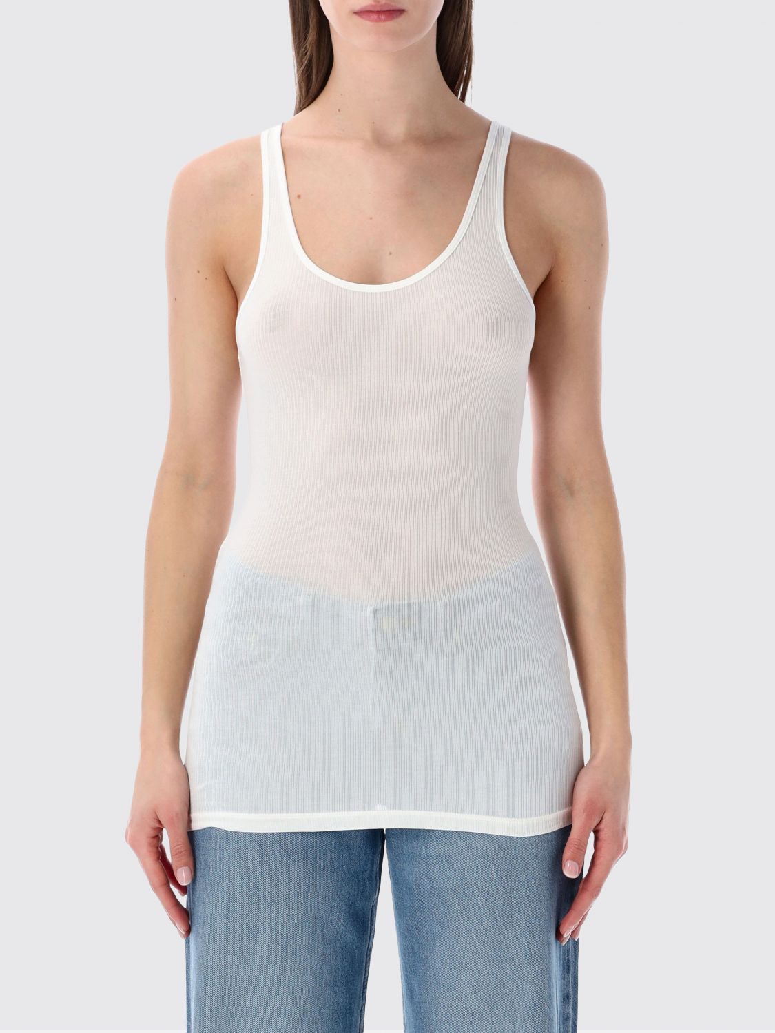JAMES PERSE Top slim fit in cotone stretch con spalline sottili