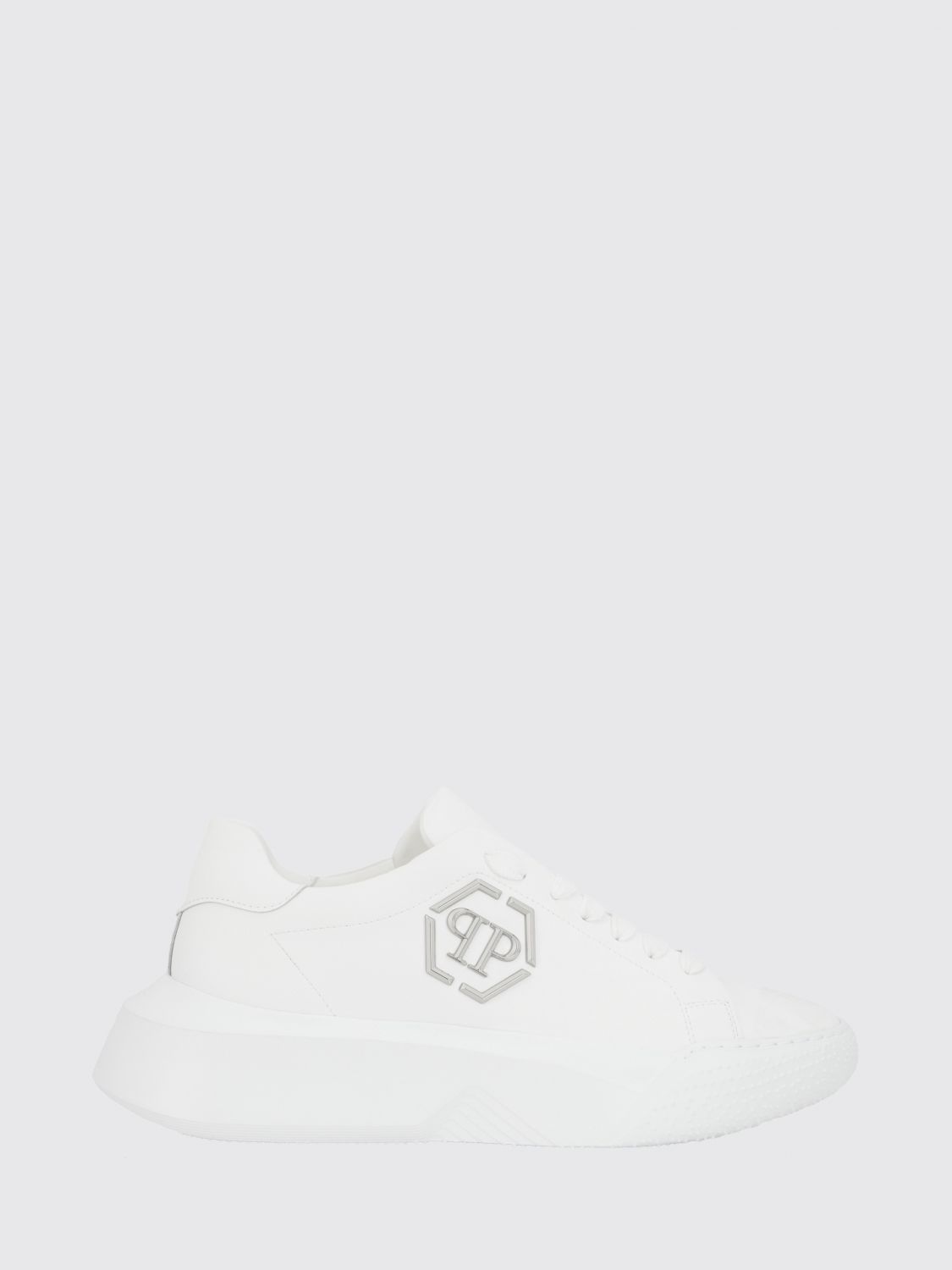 Philipp Plein Low-Top Leather Sneakers with Hexagon Logo and Platform Sole