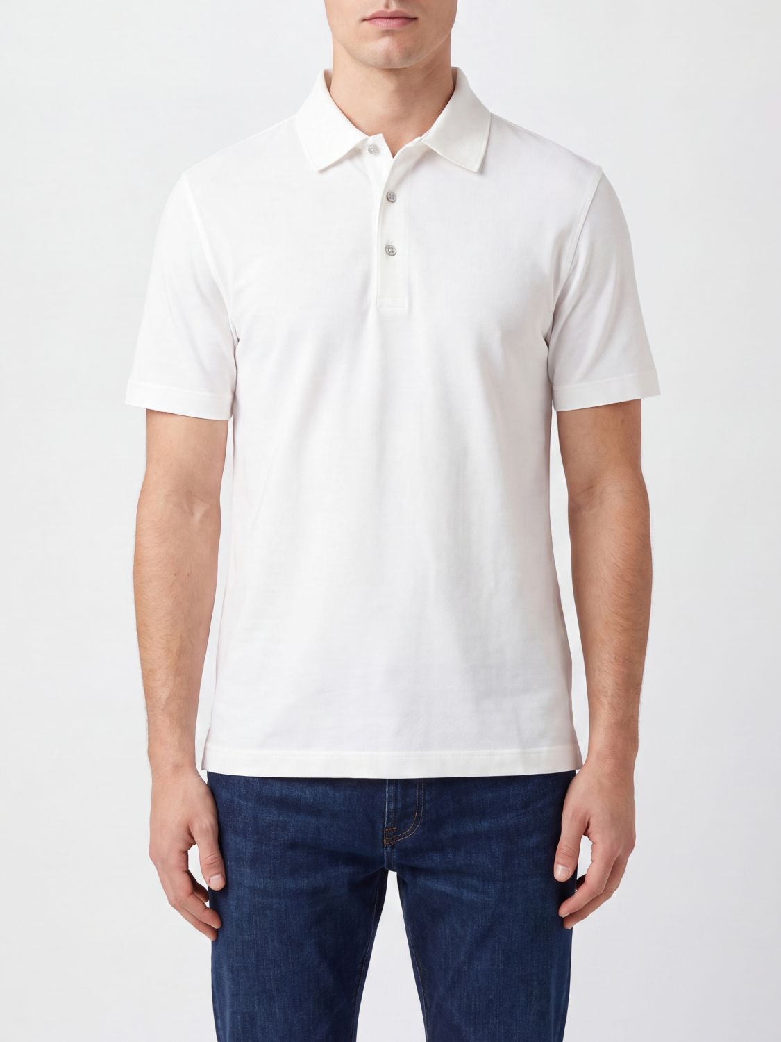 HERNO Short-Sleeve Cotton Polo Shirt with Three-Button Placket