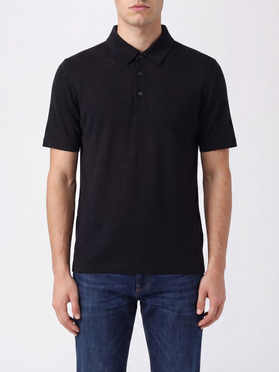 HERNO Short-Sleeve Cotton Polo Shirt with Three-Button Placket