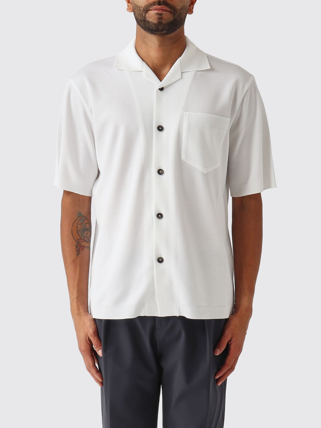 HERNO Short-Sleeved Jersey Shirt with Cuban Collar and Pocket