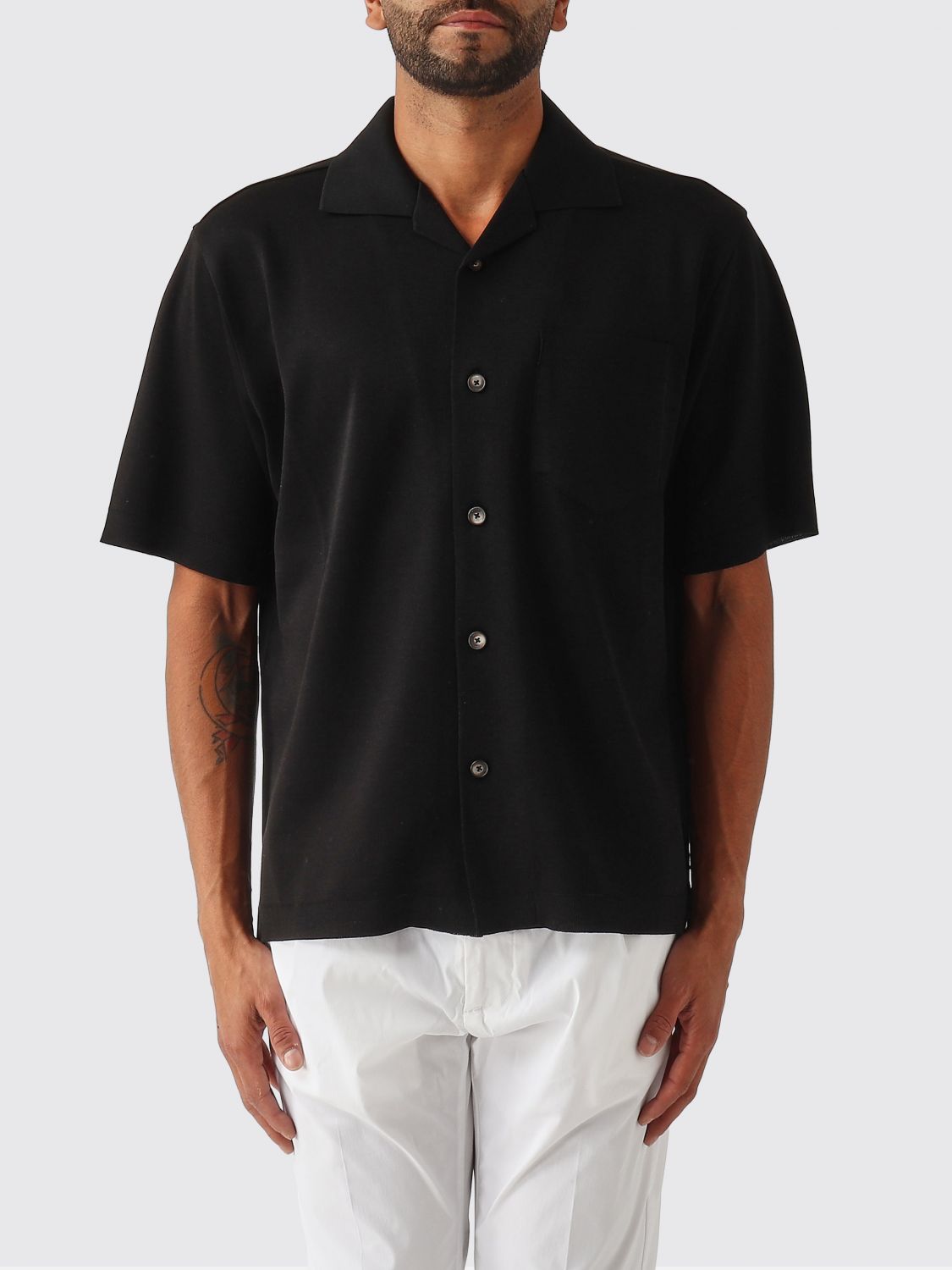 HERNO Short-Sleeved Jersey Shirt with Cuban Collar and Pocket
