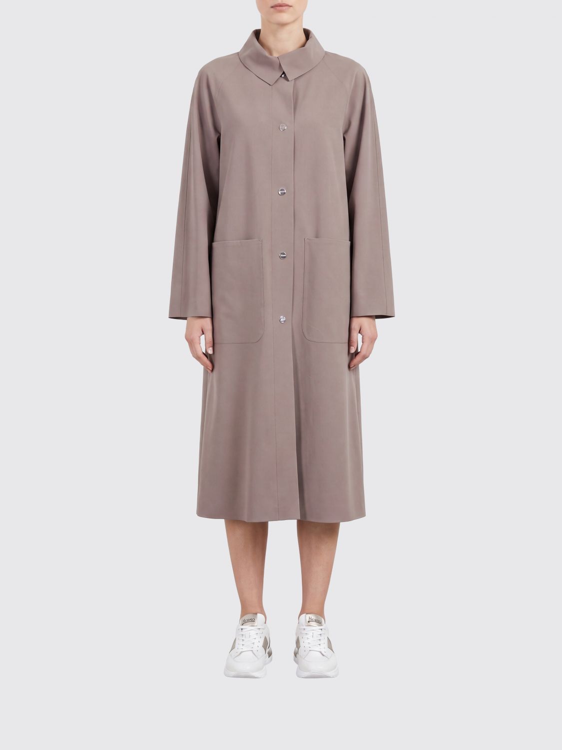 HERNO Single-Breasted Knee-Length Jersey Trench Coat with Classic Collar