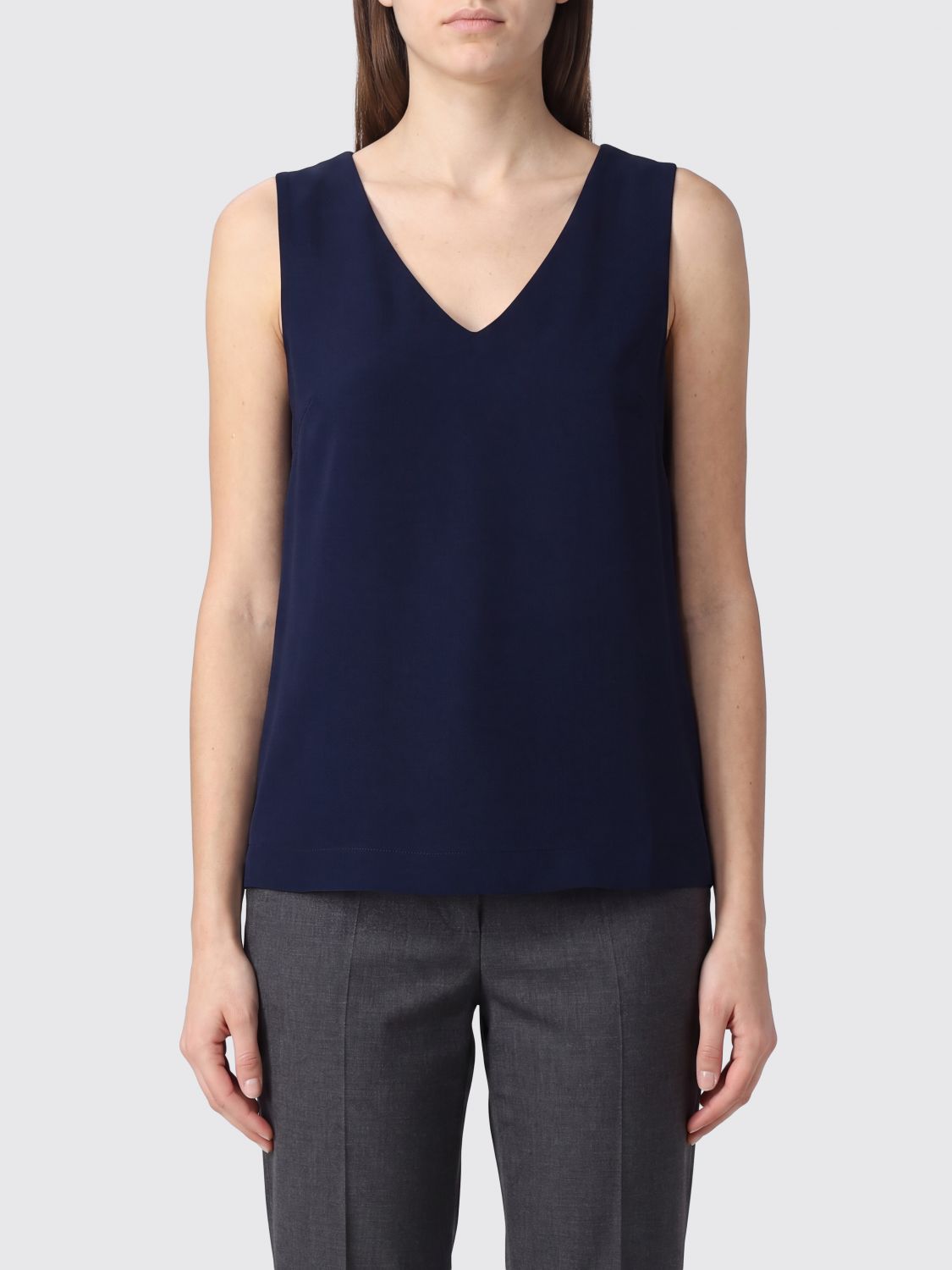 HERNO Sleeveless Viscose Top with V-Neck and Minimalist Design