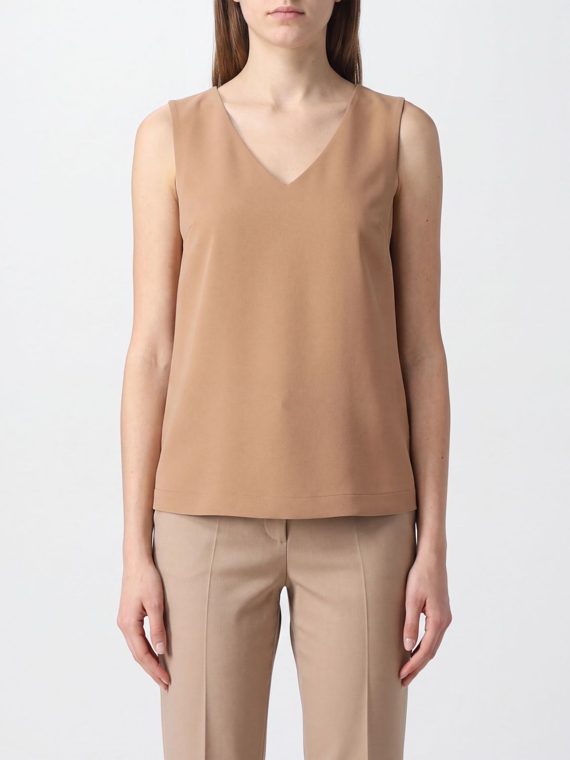 HERNO Sleeveless Viscose Top with V-Neck and Minimalist Design