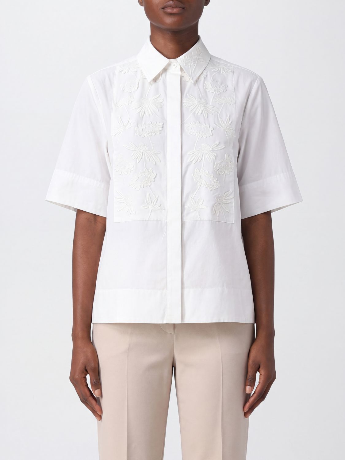 PAROSH Embroidered Short-Sleeved Cotton Shirt P. A.R. O.S. H. with Classic Collar