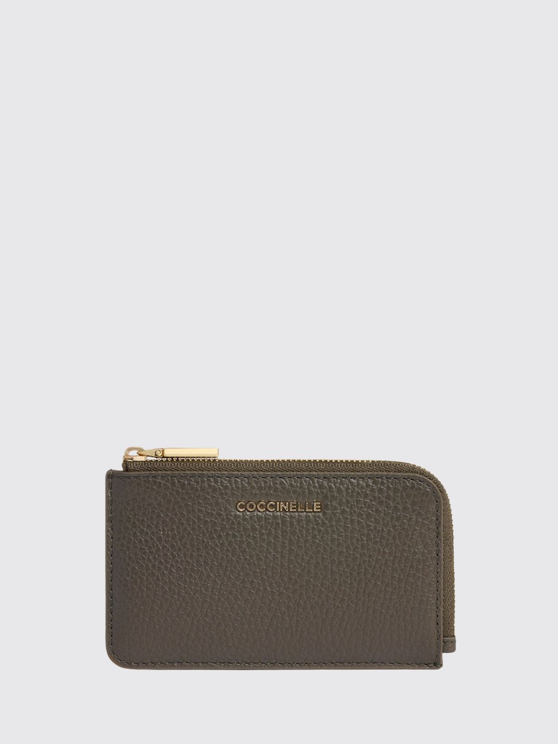 Coccinelle Metallic Soft Grained Leather Card Holder with Zip Closure