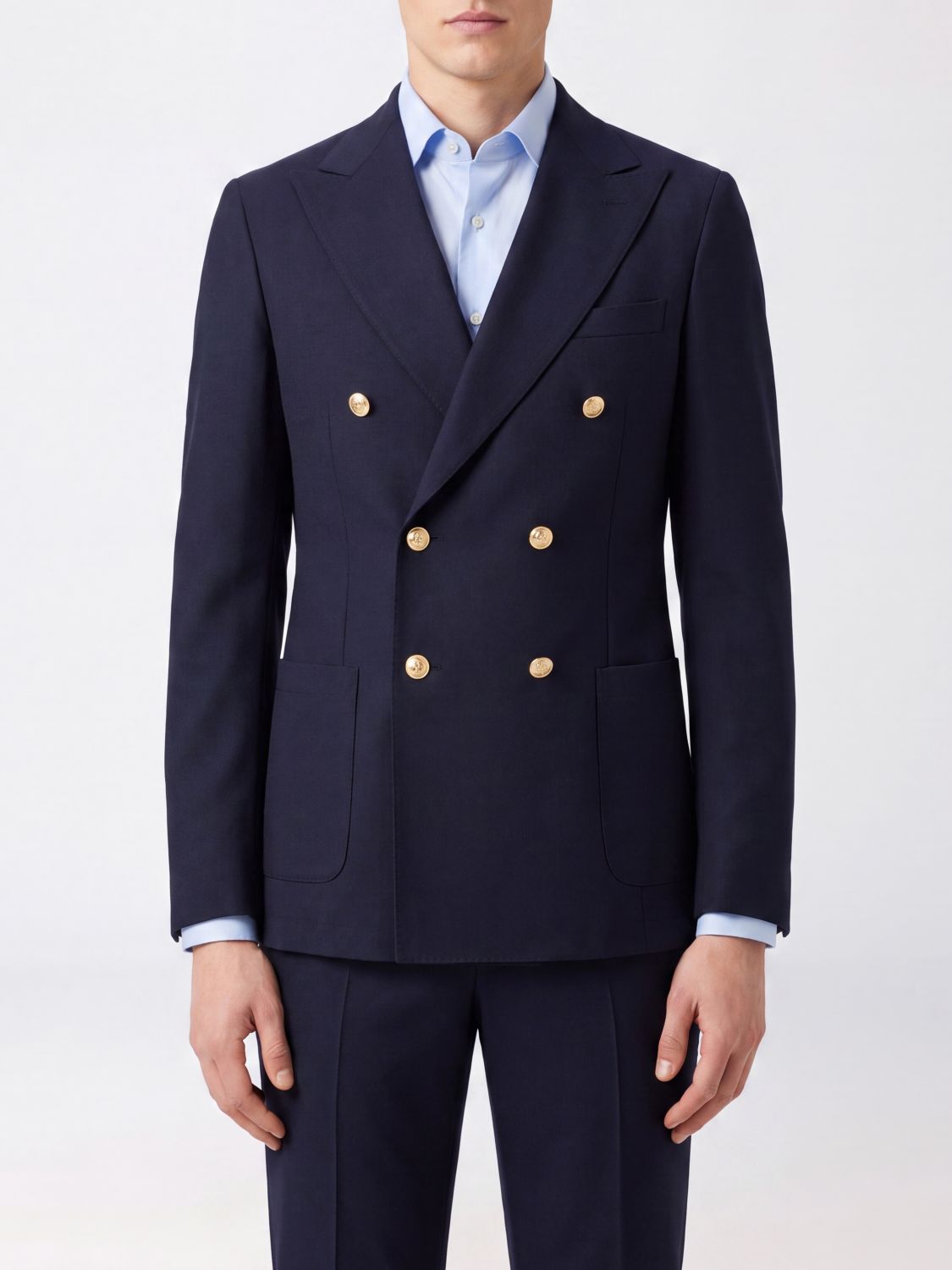 Eleventy Double-Breasted Cotton-Blend Blazer with Peak Lapels
