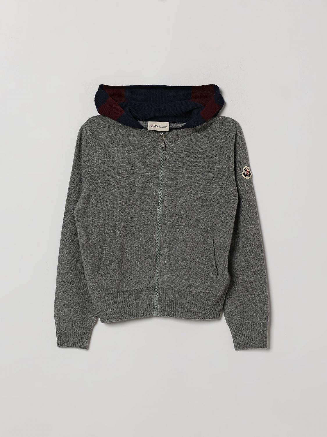 MONCLER Kapuzen-Cardigan für Jungen aus Wolle und Kaschmir mit Reißverschluss