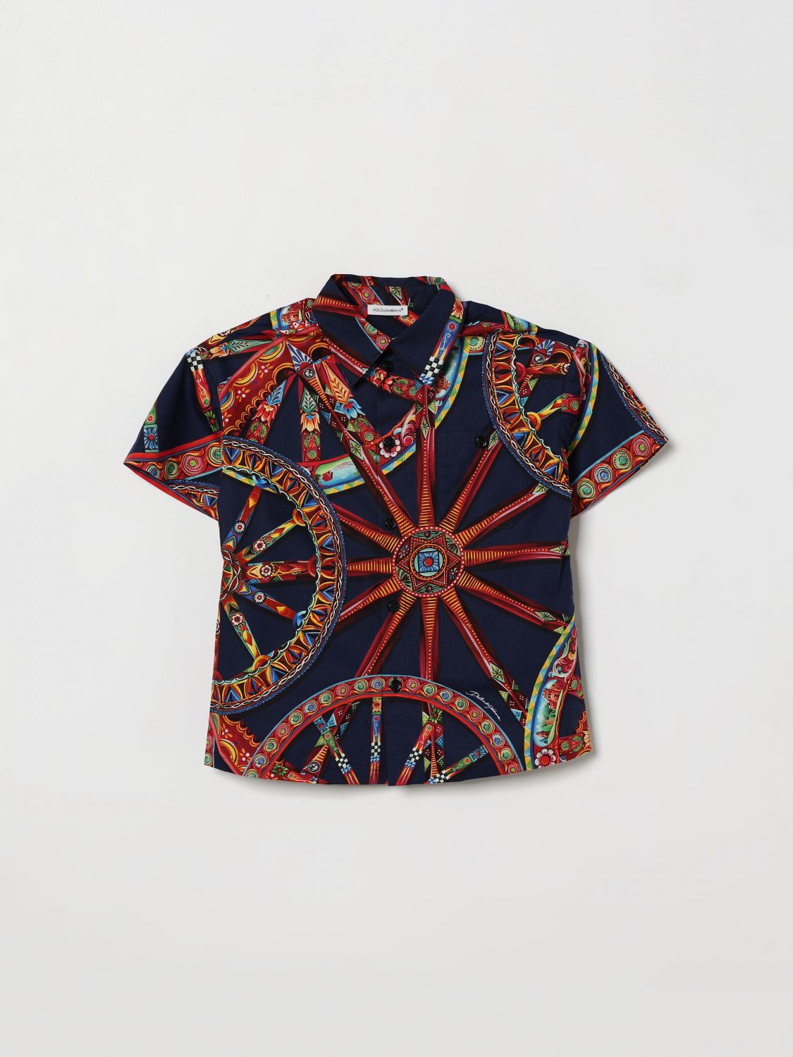 DOLCE & GABBANA Baumwollhemd für Jungen mit Carretto-Siciliano-Print