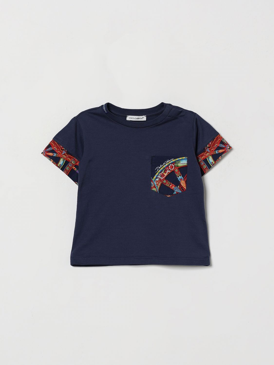 DOLCE & GABBANA T-Shirt für Jungen aus Baumwolle mit Carretto-Print und Tasche