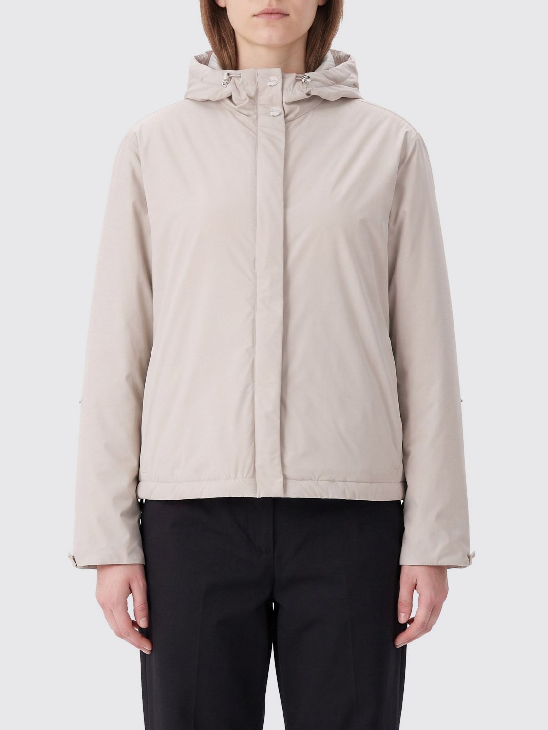 HERNO Hooded Technical Fabric Cropped Windbreaker Jacket