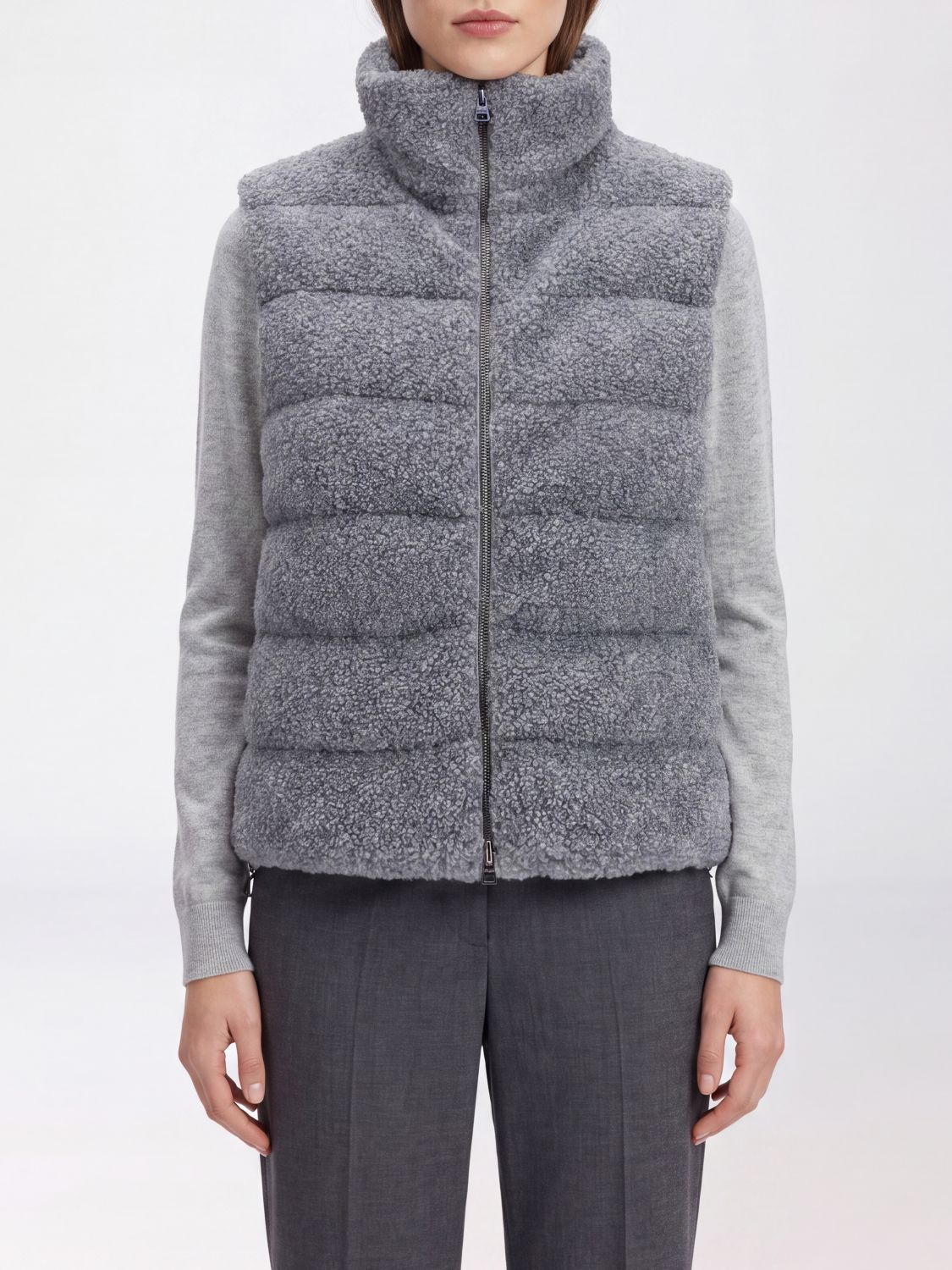 HERNO Padded Quilted Nylon and Fleece Gilet with High Neck