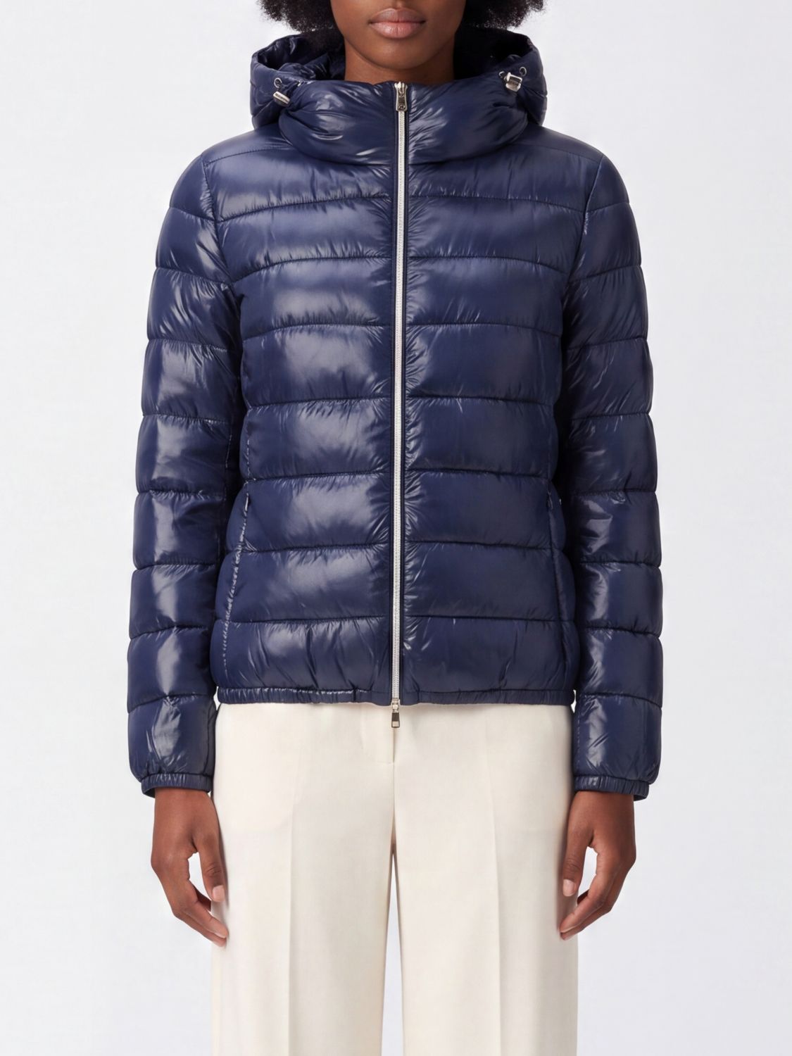 HERNO Slim Fit Waterproof Nylon Down Jacket with Hood and Metal Zip