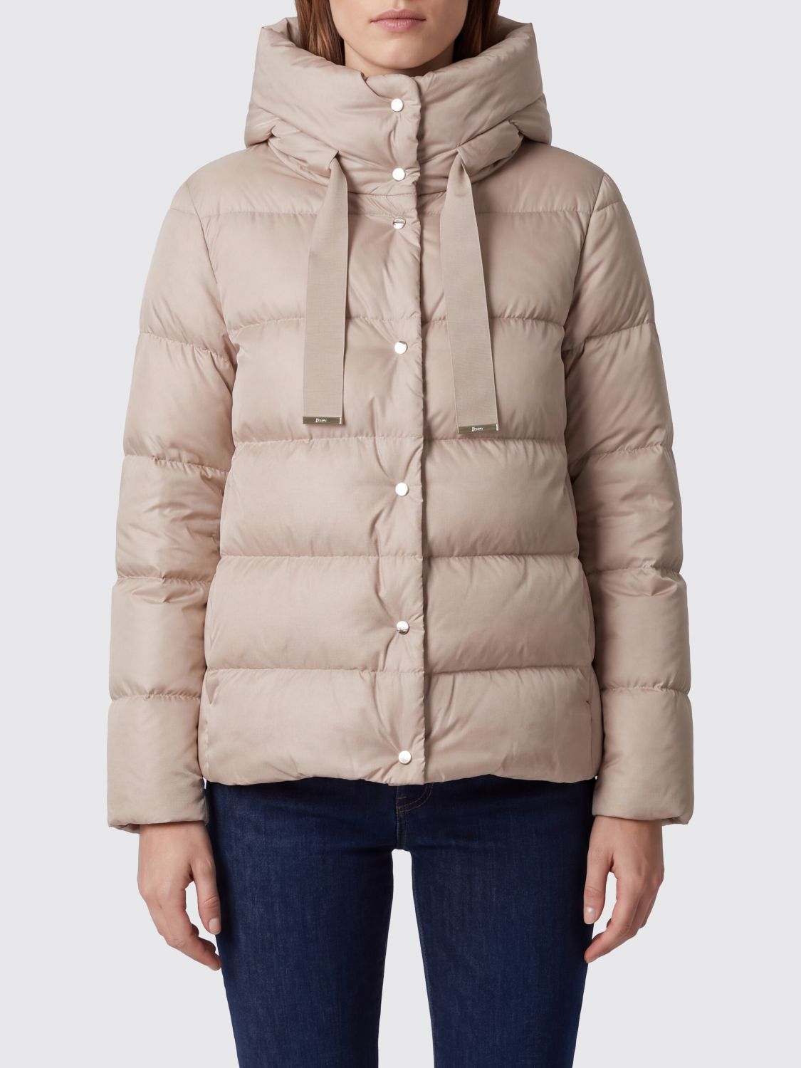 HERNO Short Quilted Polyester Down Jacket with High Collar and Buttons
