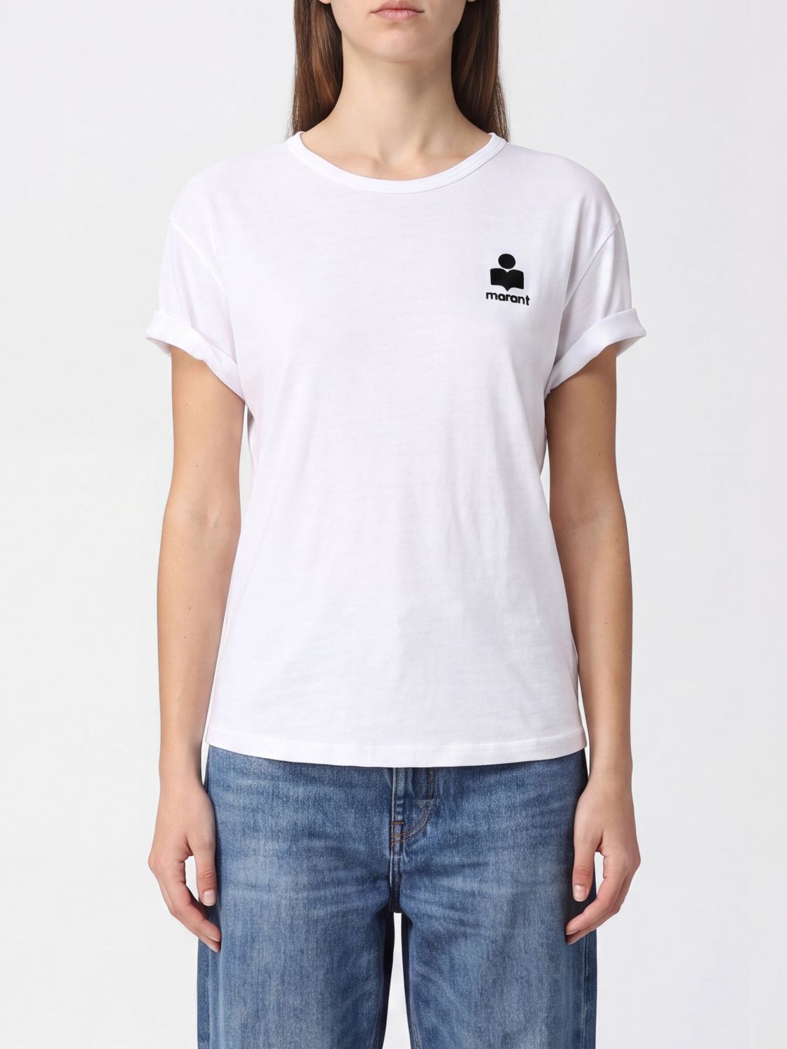 ISABEL MARANT ETOILE Slim-Fit Leinen-T-Shirt mit beflocktem Logo und überschnittenen Schultern