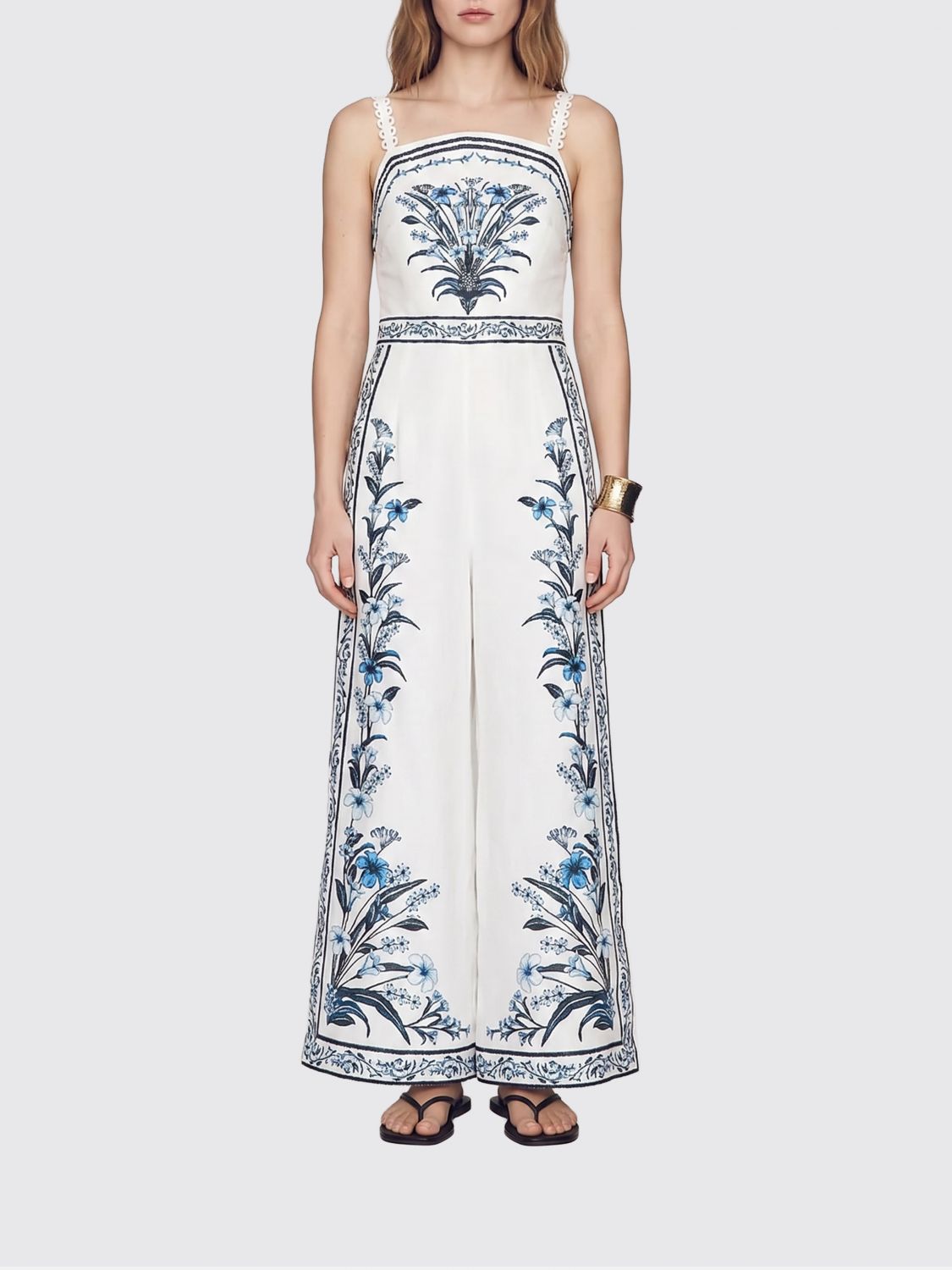 Farm Rio Floral Print Linen Wide-Leg Jumpsuit