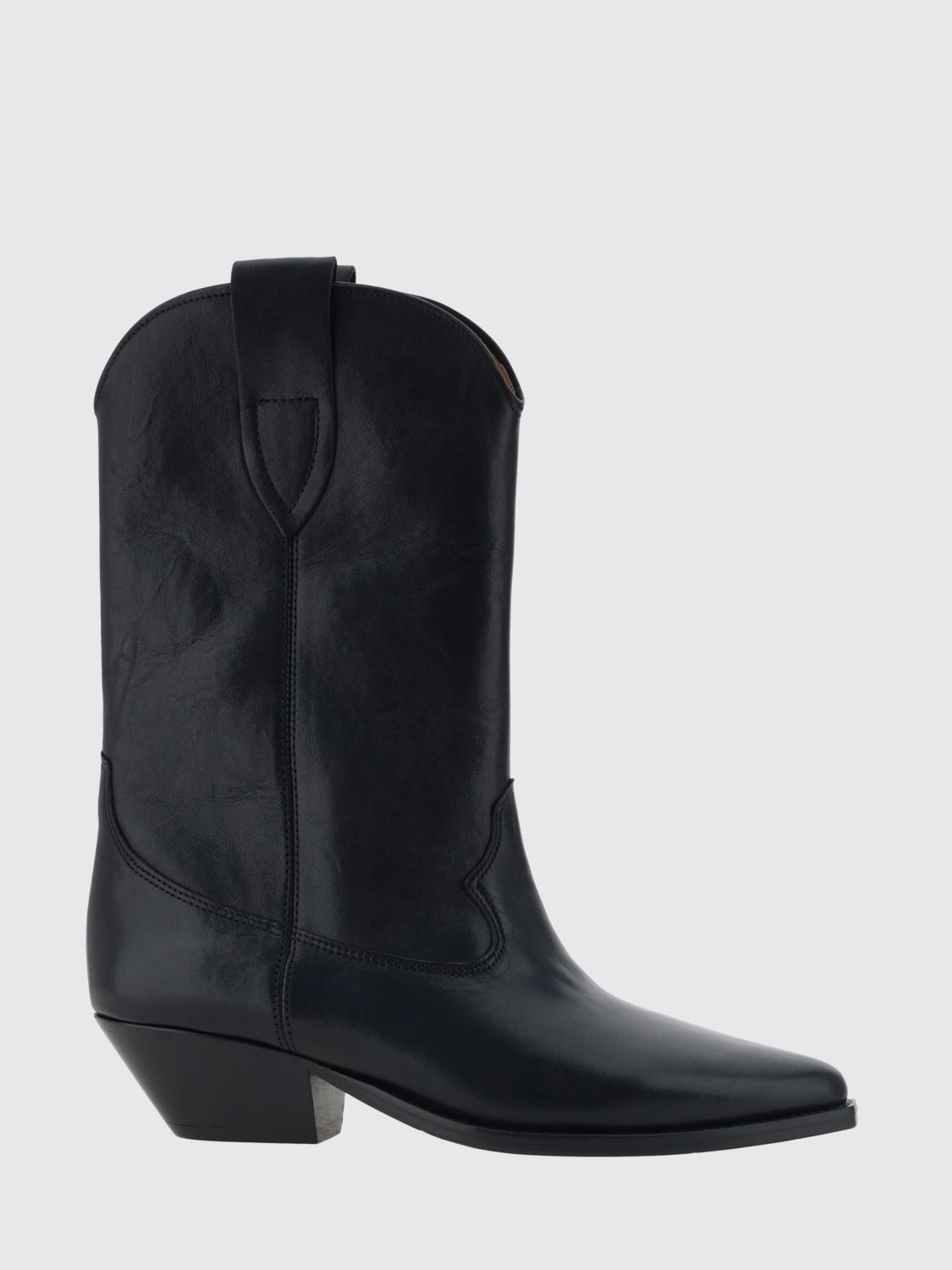 ISABEL MARANT Duerto Smooth Leather Western Boots with Almond Toe and Double Pull Tabs