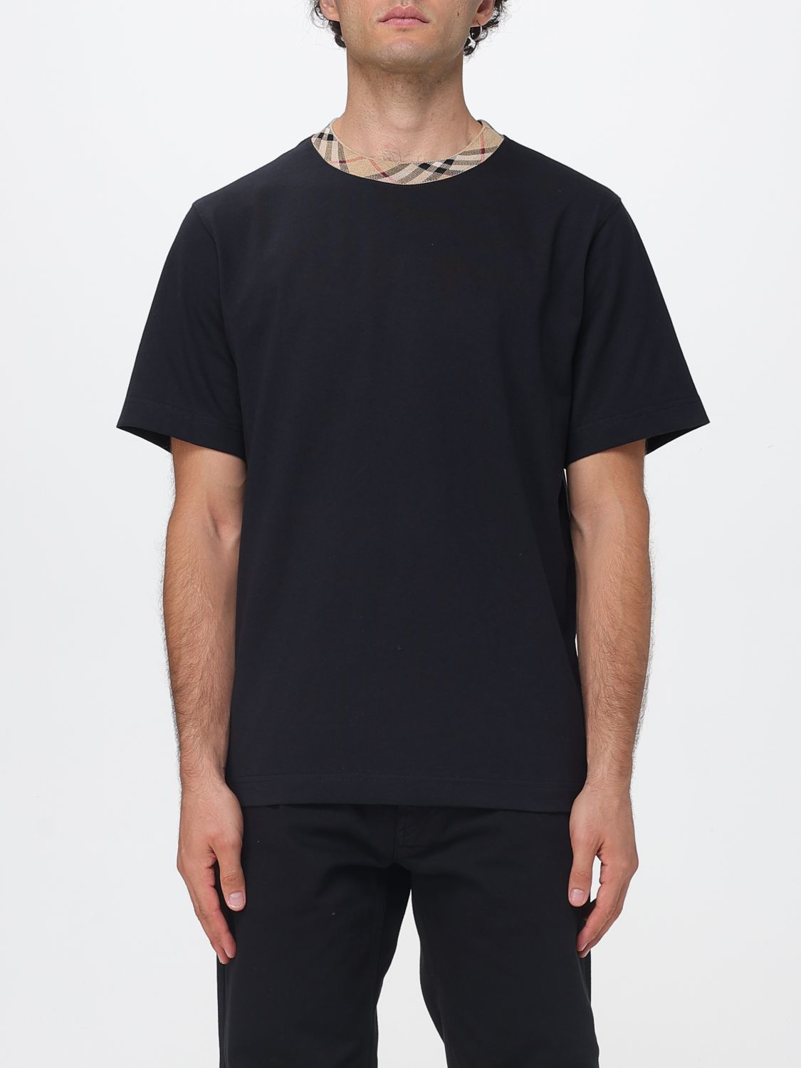 BURBERRY Baumwoll-T-Shirt mit Rundhalsausschnitt und Kontrastbesätzen