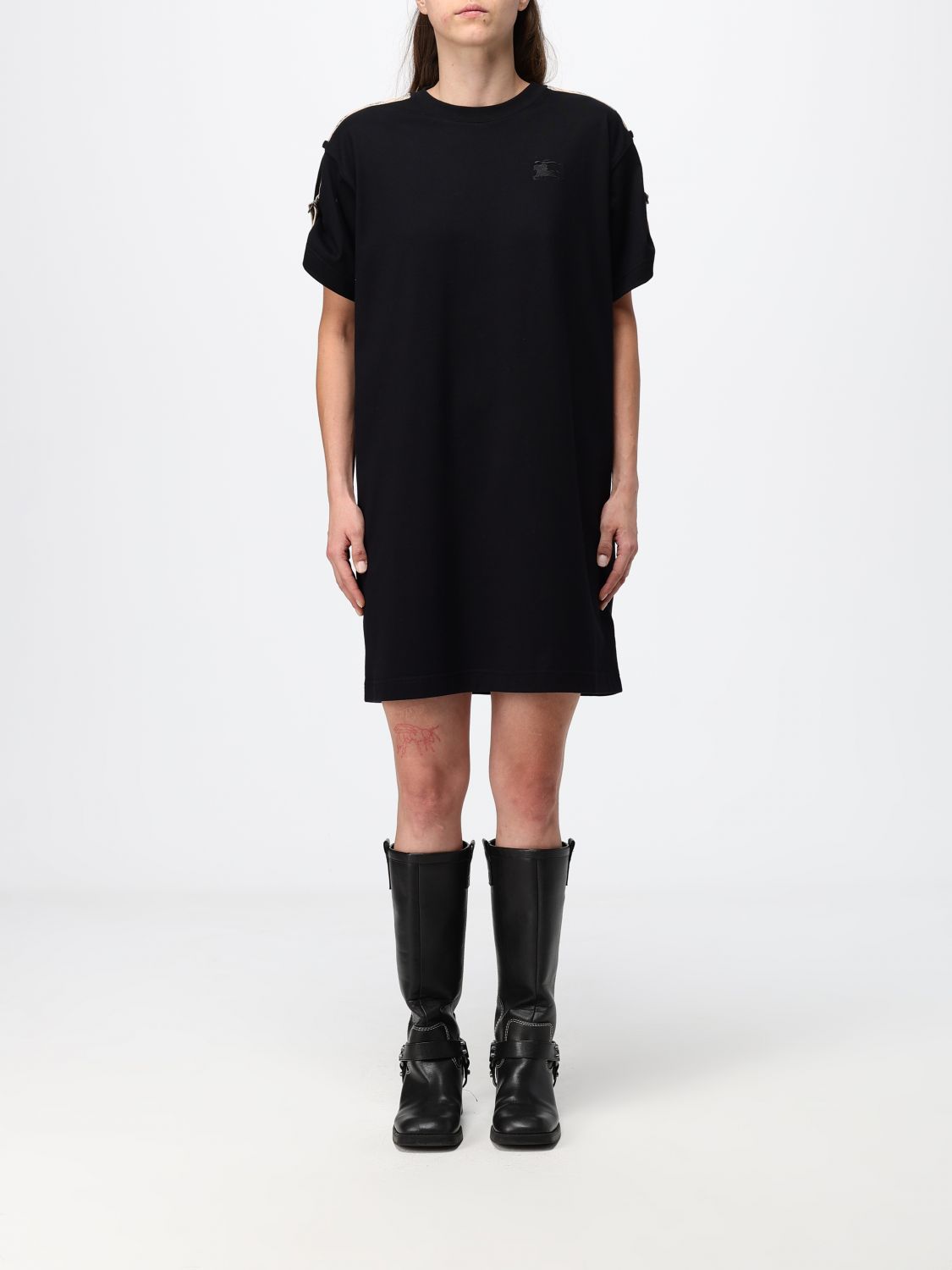 BURBERRY Mini-T-Shirt-Kleid aus Baumwolle mit Ton-in-Ton gesticktem EKD-Logo