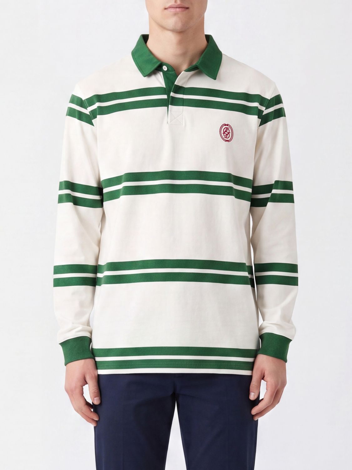 Drôle de Monsieur Gestreiftes langärmeliges Baumwoll-Polo von mit gesticktem Logo