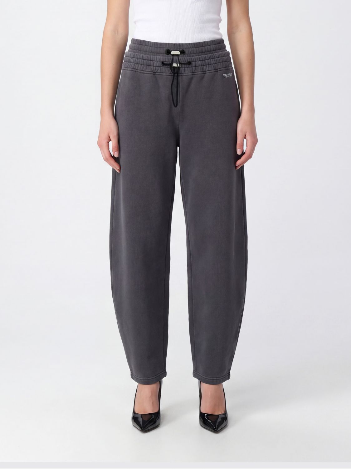 THE ATTICO Pantaloni jogging wide leg in cotone con vita alta elasticizzata