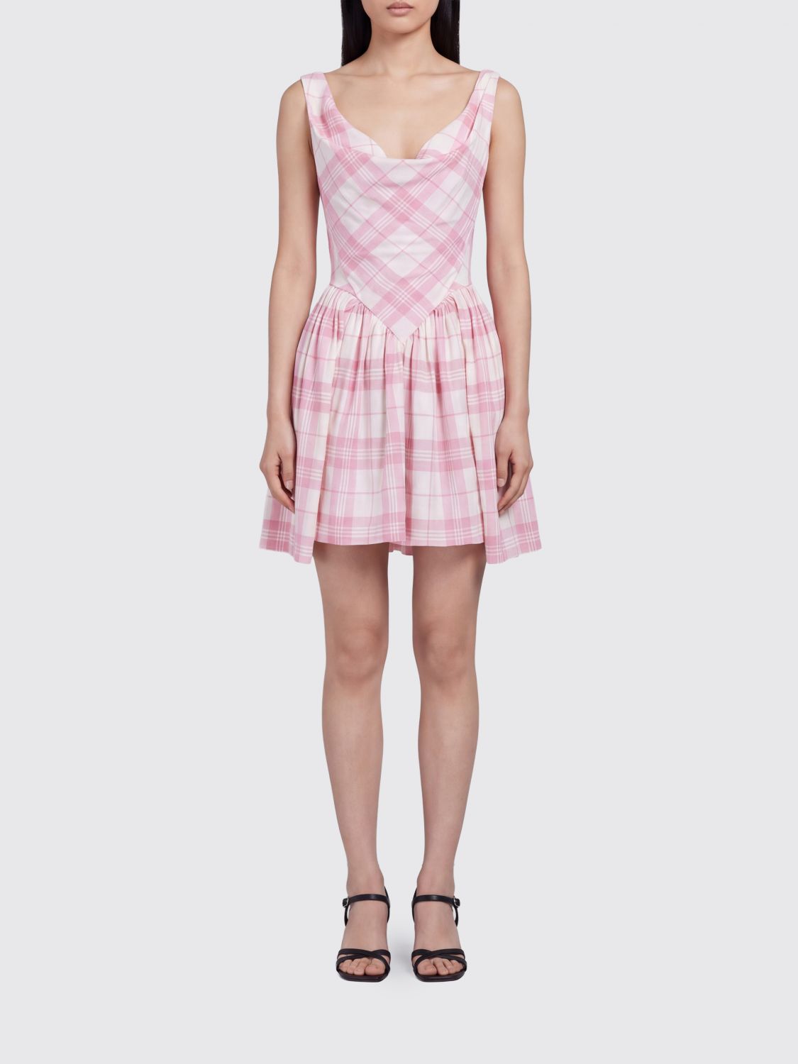 Vivienne Westwood Check Cotton Bustier Mini Dress with Off-the-Shoulder Style · 40
