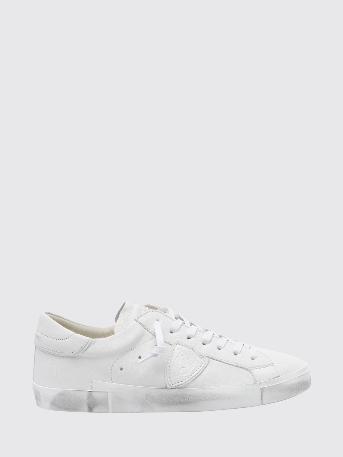 Philippe Model Paris Leather Low-Top Sneakers with Worn Effect and Shield Logo