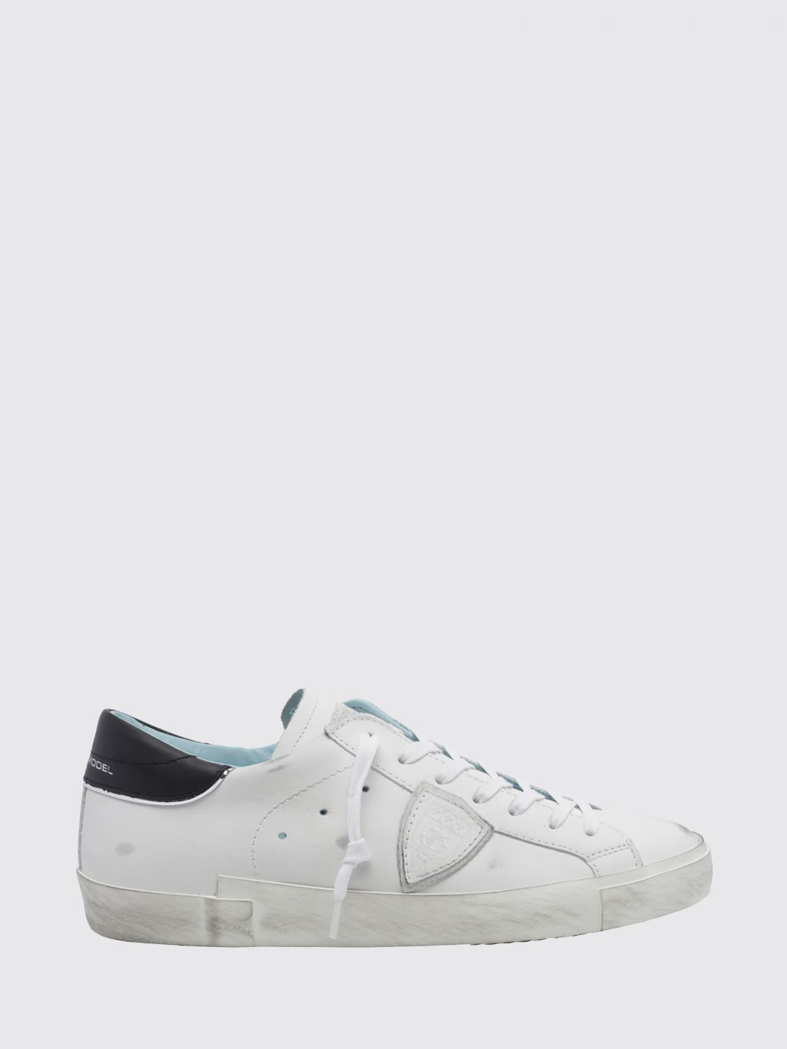 Philippe Model Paris Leather Low-Top Sneakers with Worn Effect and Shield Logo