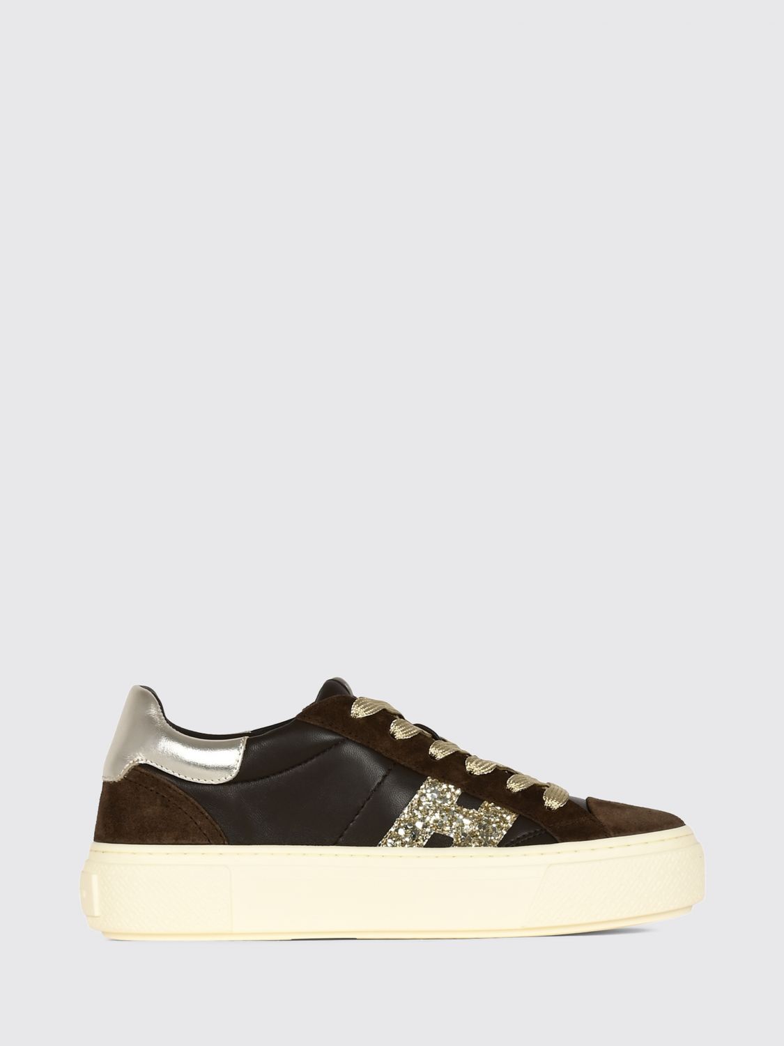 Hogan Crosswind Nappa and Suede Leather Sneakers with Glitter Logo and Platform Sole