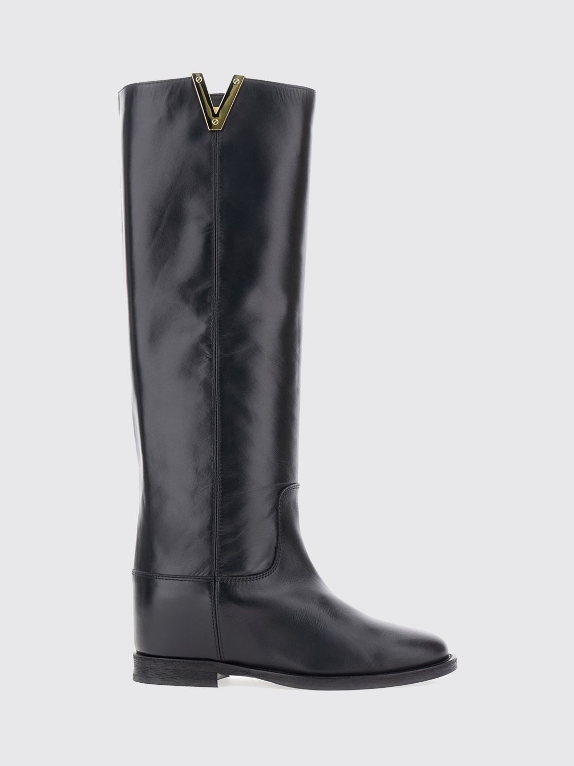 Via Roma 15 Calfskin Knee-High Boots with Medium Heel