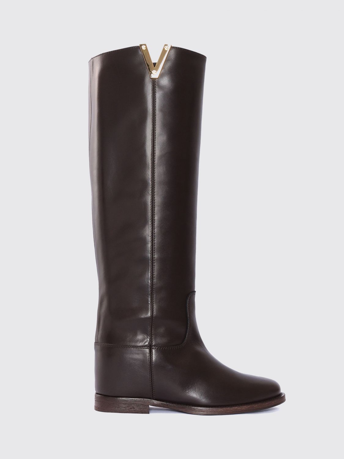 Via Roma 15 Calfskin Knee-High Boots with Medium Heel